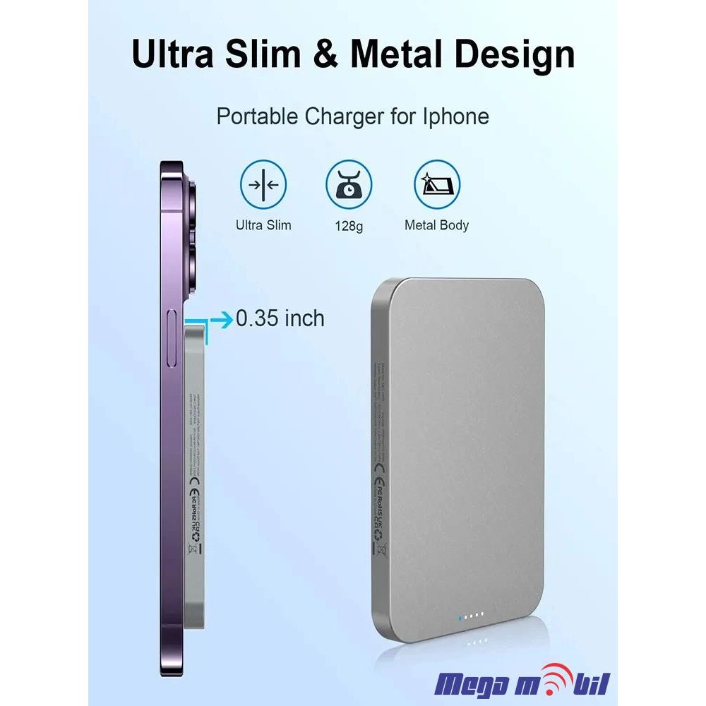 Baterija eksterna 5000mAh Magnetic Wireless MagSafe