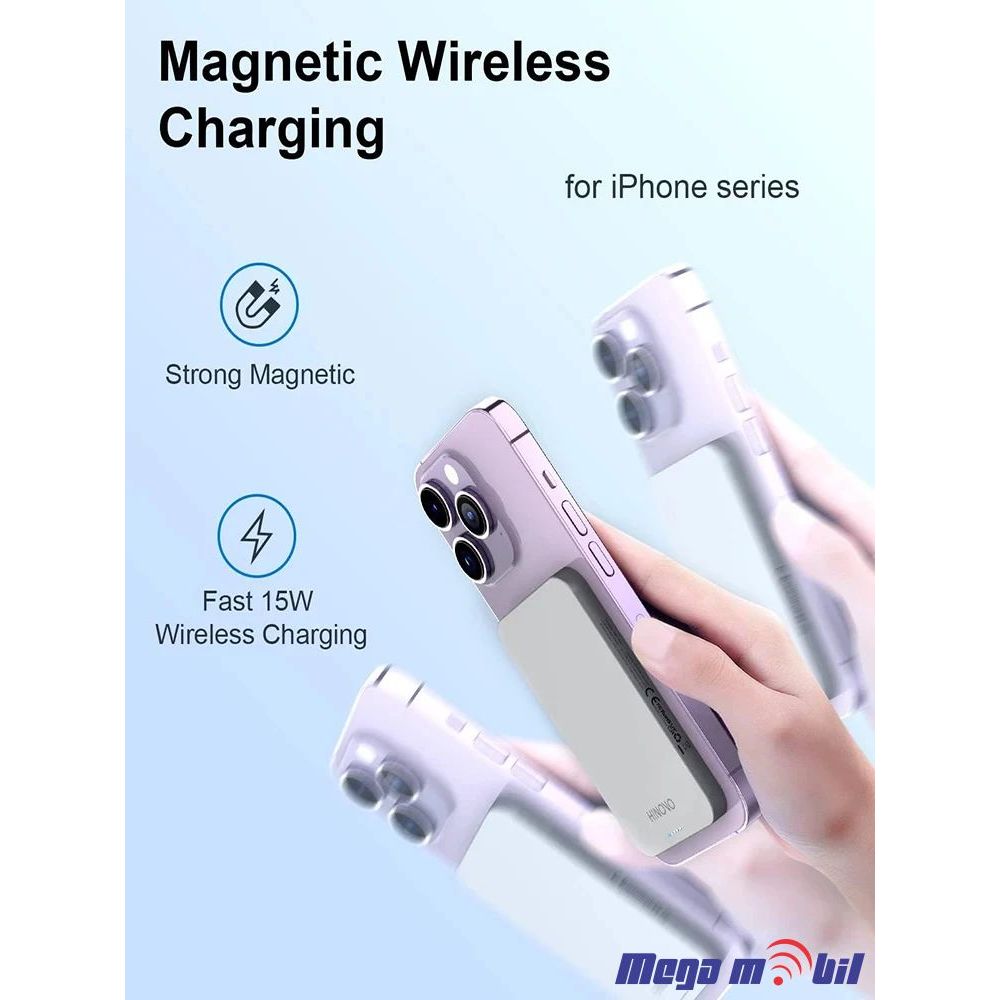 Baterija eksterna 5000mAh Magnetic Wireless MagSafe