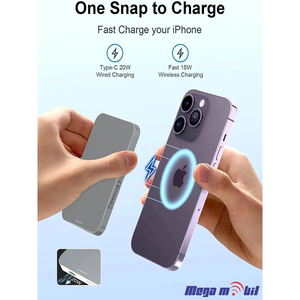 Baterija eksterna 5000mAh Magnetic Wireless MagSafe