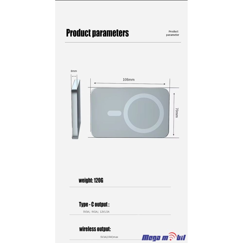 Baterija eksterna 5000mAh Magnetic Wireless MagSafe