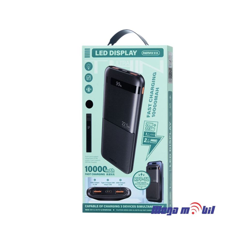 Baterija eksterna 10000mAh REMAX Piloteer RPP-71 FAST 22.5W+PD 20W white