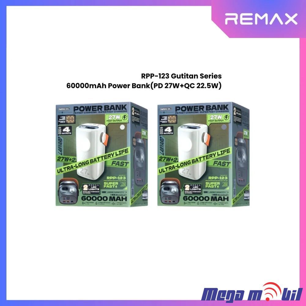 Baterija eksterna 60000mAh REMAX Gutitan RPP-123 PD 27W+QC 22.5W gray