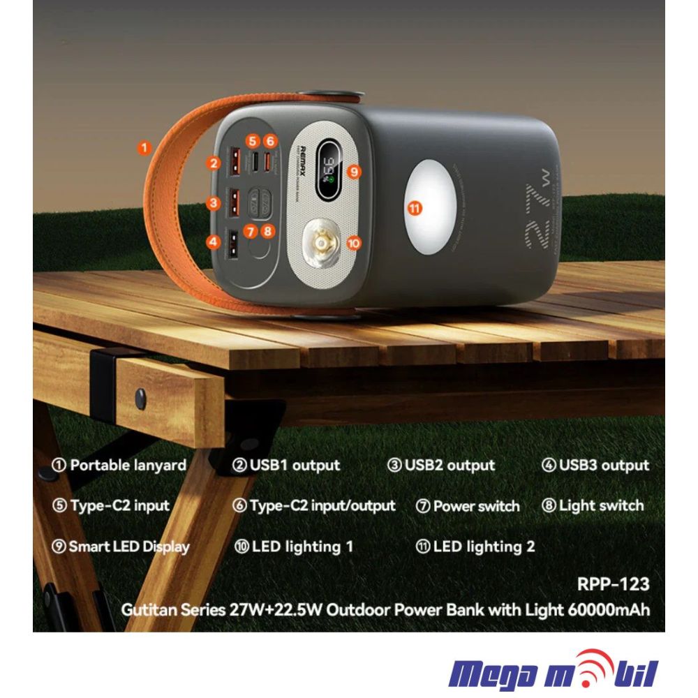 Baterija eksterna 60000mAh REMAX Gutitan RPP-123 PD 27W+QC 22.5W gray