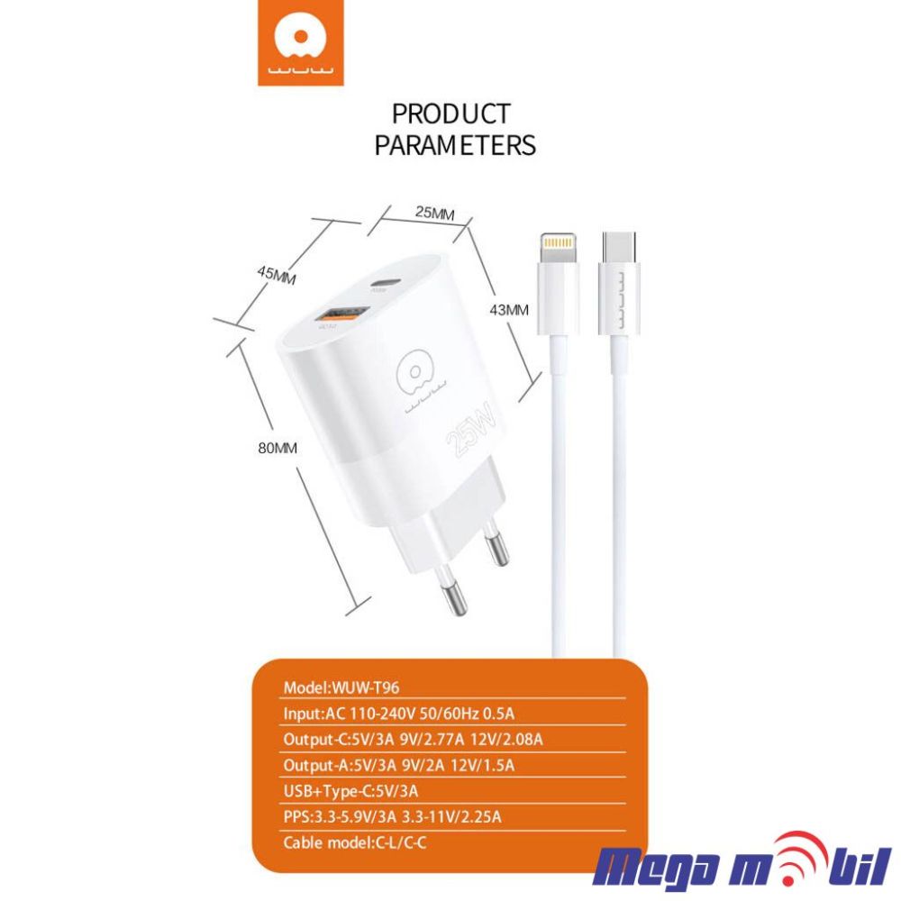 Polnac 220V Type C WUW-T96 PD 25W+QC 18W