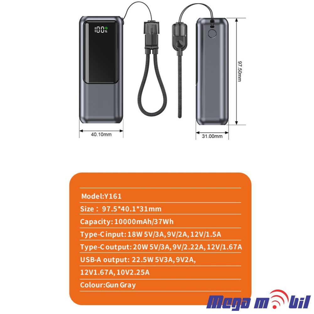 Baterija eksterna 10000mAh WUW-Y161 FAST+PD grey