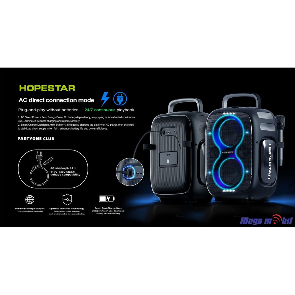 Zvucnik Bluetooth Karaoke Hopestar PARTYONE CLUB so 2 mikrofona black