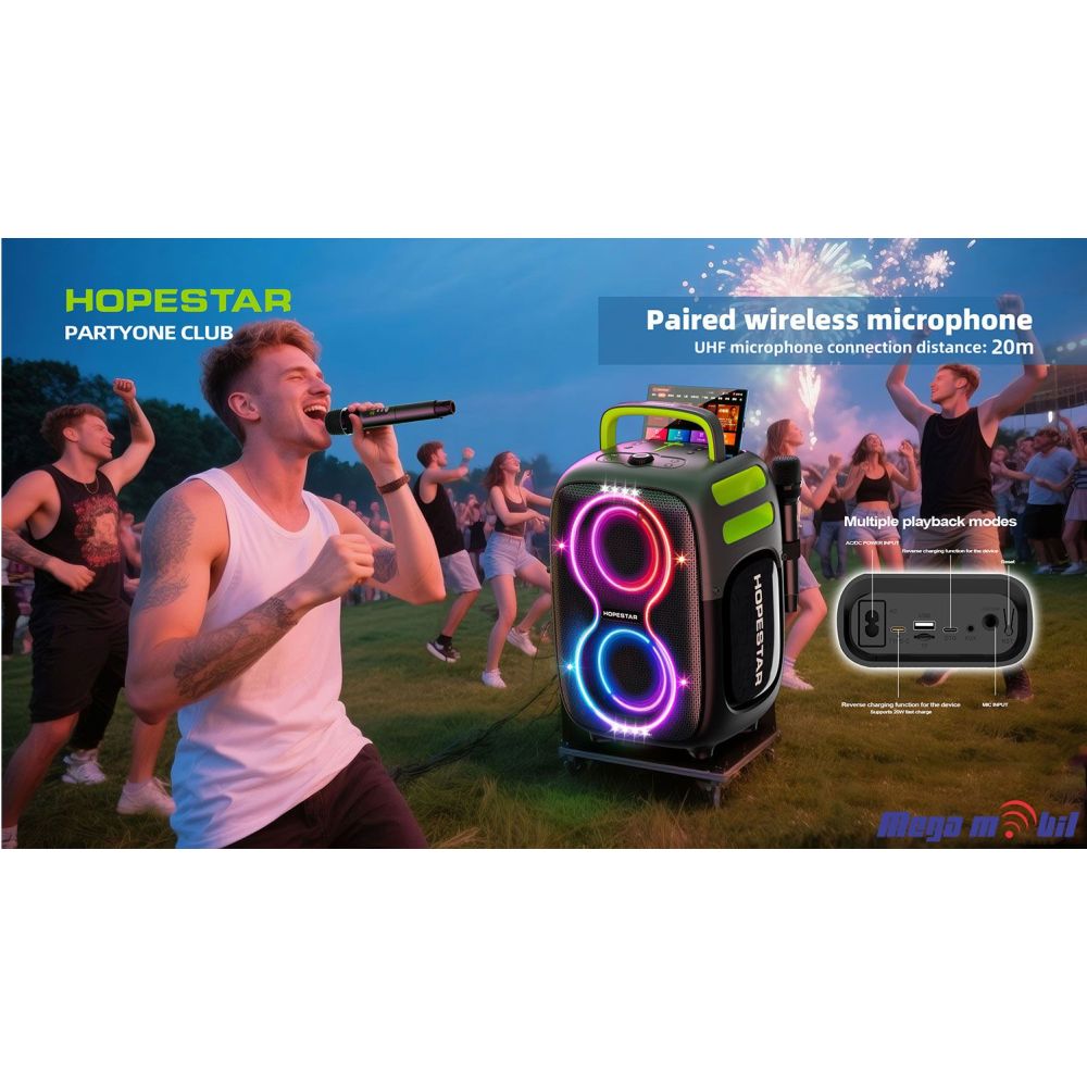 Zvucnik Bluetooth Karaoke Hopestar PARTYONE CLUB so 2 mikrofona black