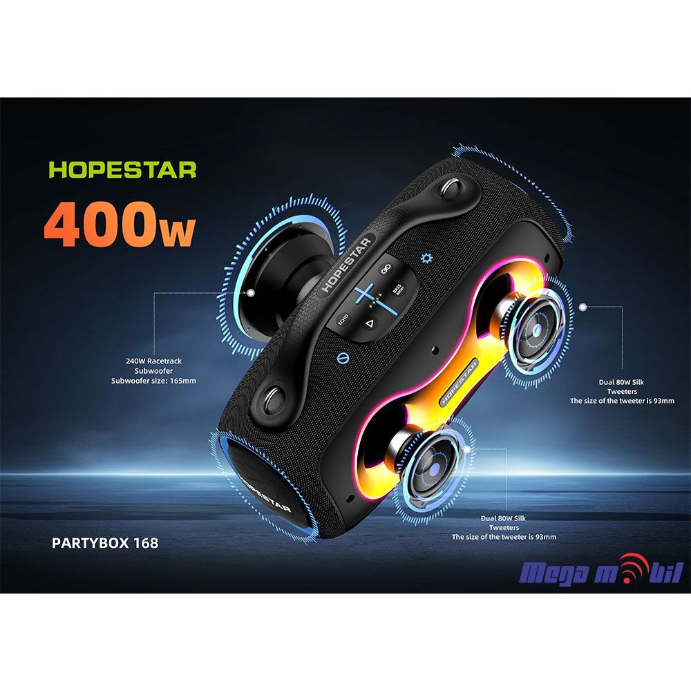 Zvucnik Bluetooth Karaoke Hopestar PARTYBOX 168 so 2 mikrofona black
