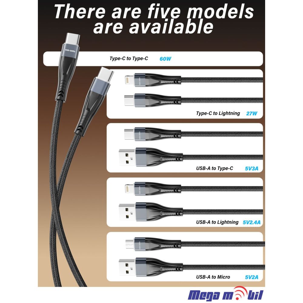 Data Kabel Type C PD VD-DC19CC 60W 1m FAST black