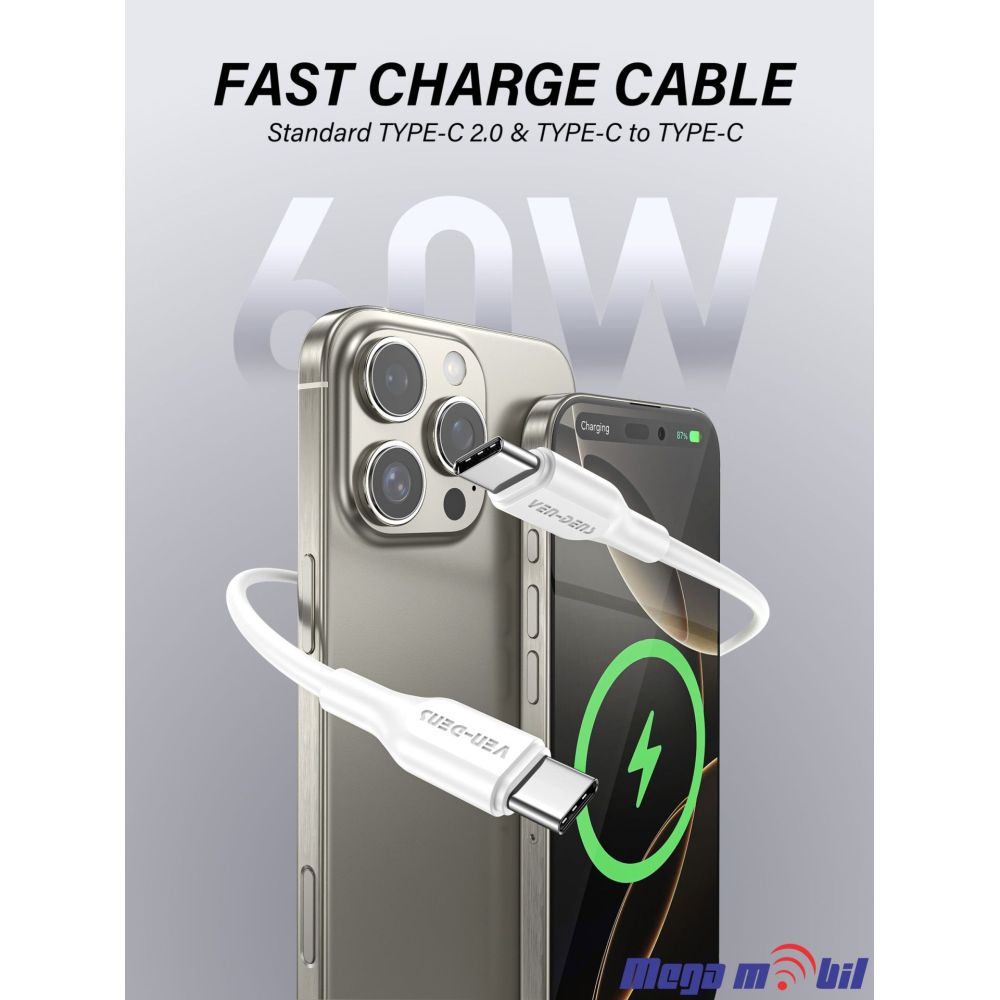 Data Kabel Type C PD VD-DC20CC 60W 1m FAST white