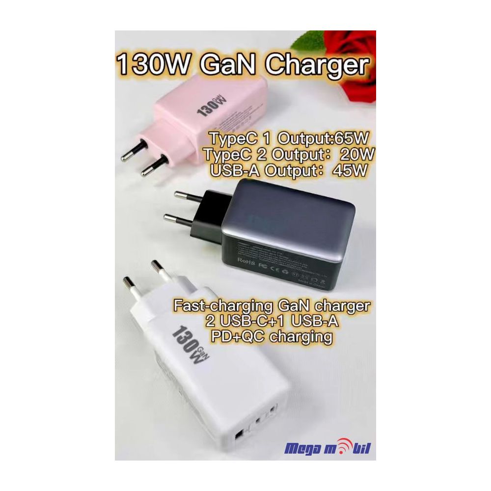 Polnac 220V Univerzalen HX-P14 2XPD+1USB GaN, PPS, PD 3.0, QC 3.0, 130W white