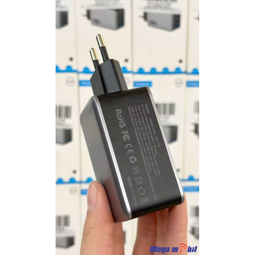 Polnac 220V Univerzalen HX-P14 2XPD+1USB GaN, PPS, PD 3.0, QC 3.0, 130W black
