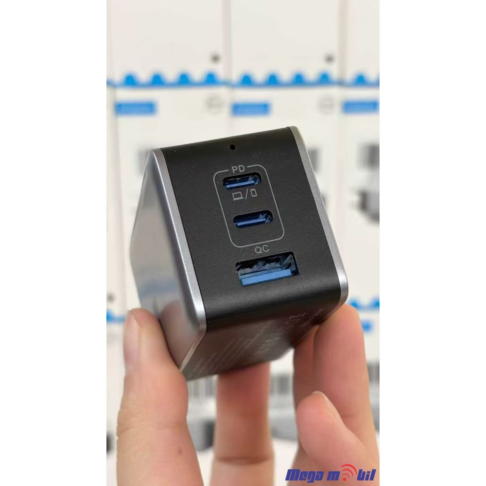 Polnac 220V Univerzalen HX-P14 2XPD+1USB GaN, PPS, PD 3.0, QC 3.0, 130W black