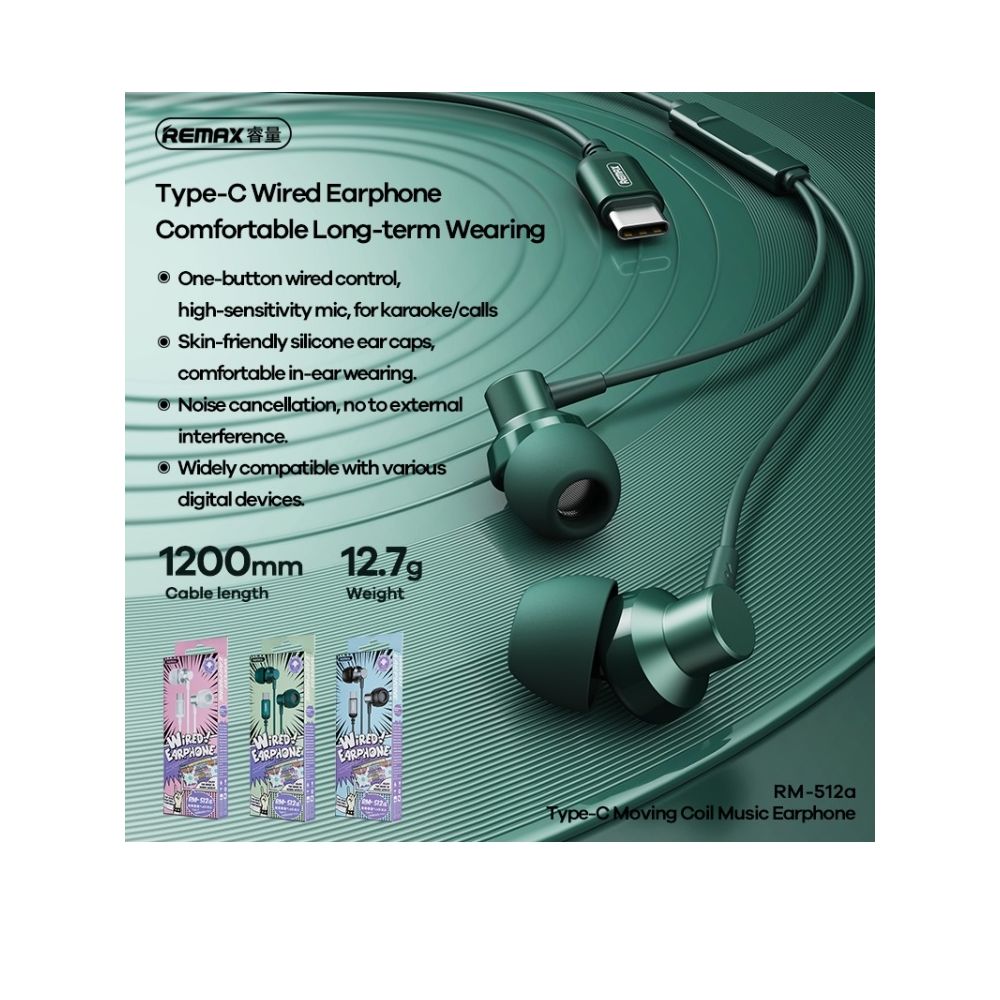 Slusalki REMAX Type C RM-512a green