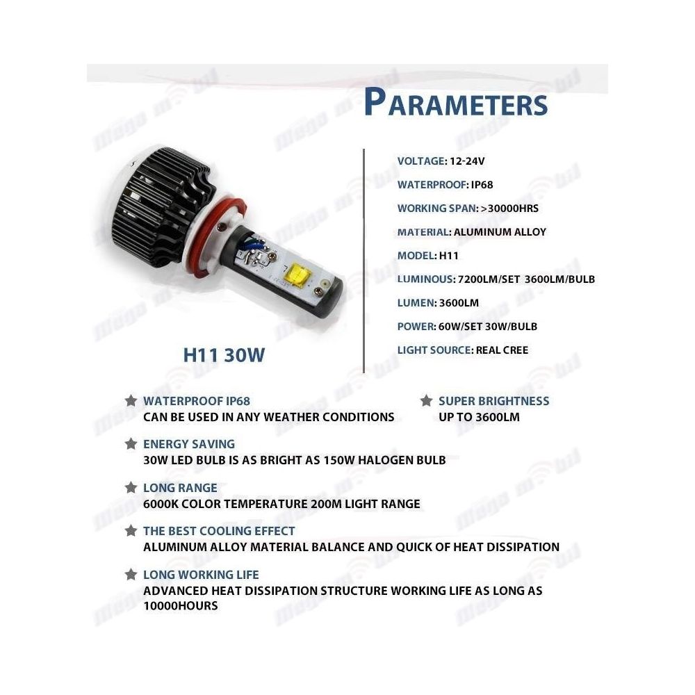 LED HEADLIGHT V16 880/881 6000K.
