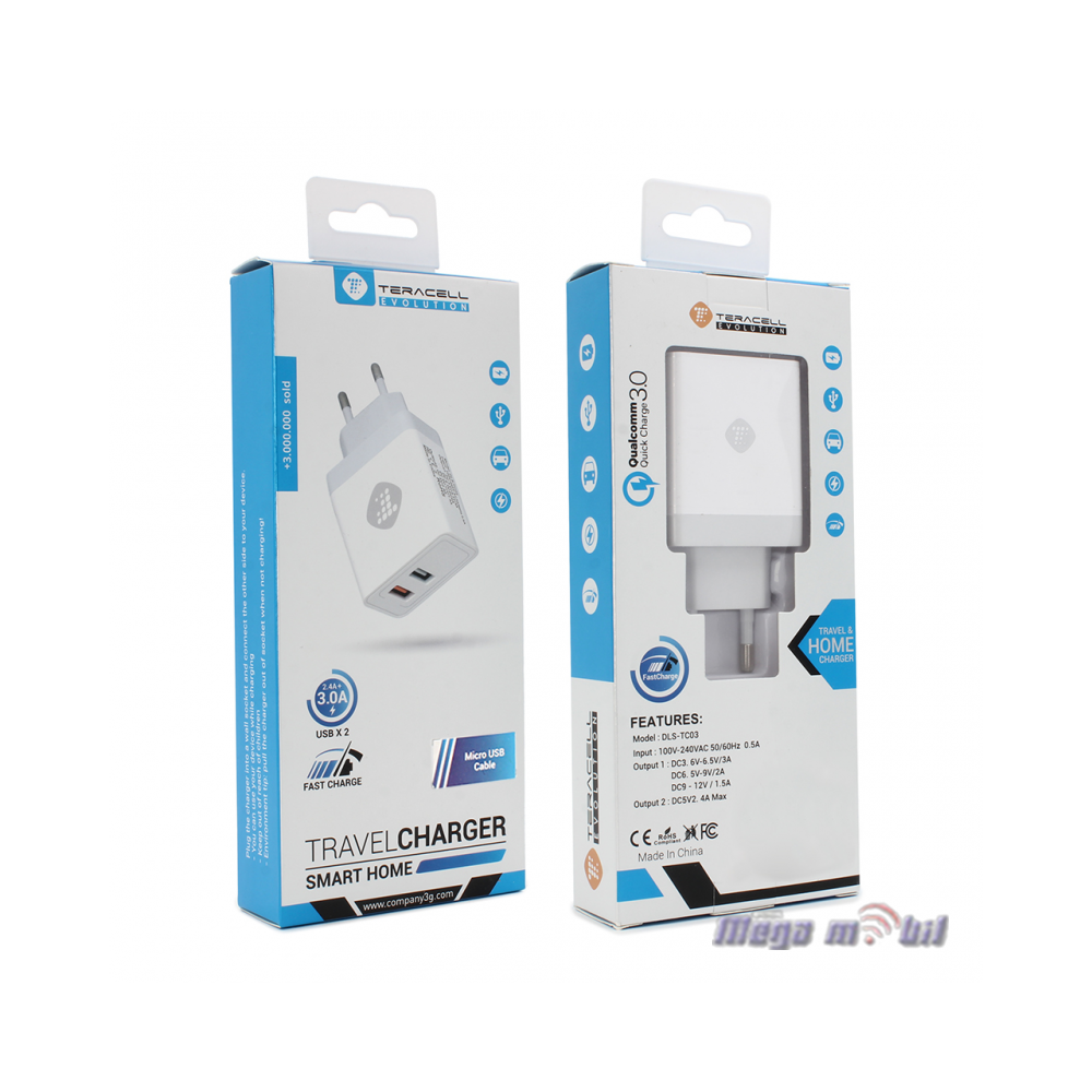 Polnac 220V Type C Teracell Evolution TC-03 2USB 2.1A white