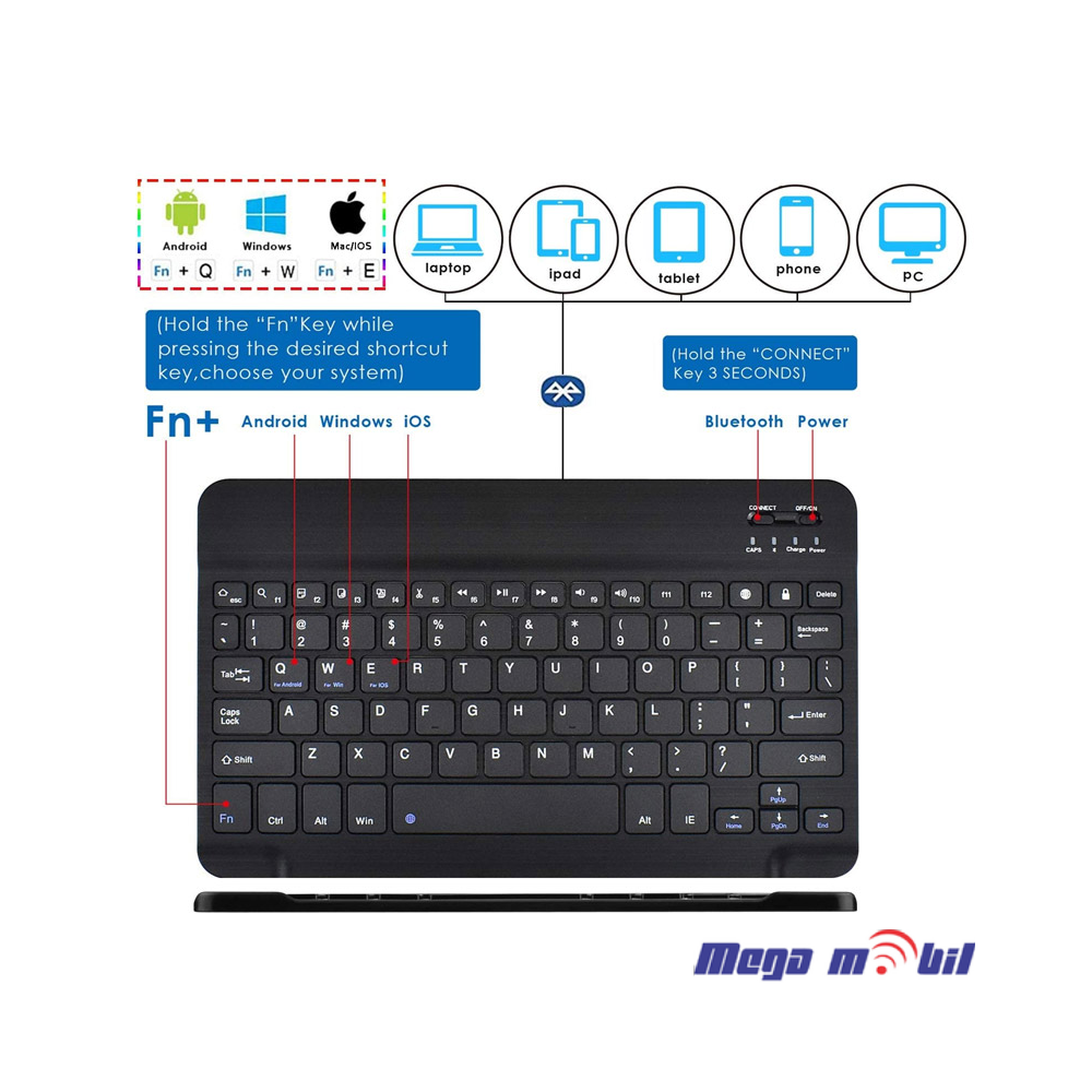 Futrola Tablet Univerzalna so Bluetooth tastatura 8" black
