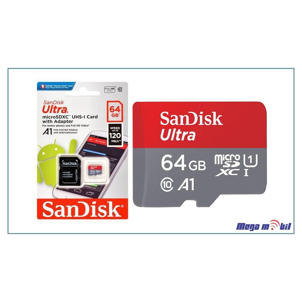 Memoriska Karta SanDisk Ultra MICRO SD 64GB Class 10