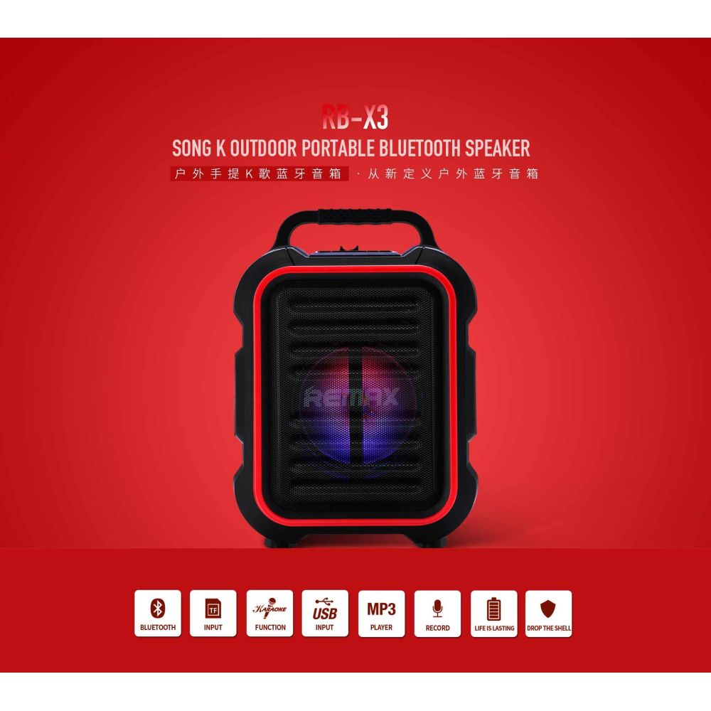 ...Zvucnik Bluetooth karaoke REMAX RB-X3 black/red