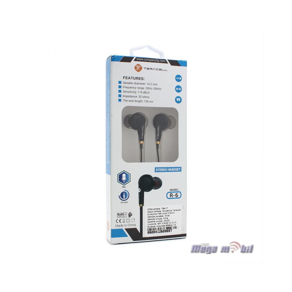 Slusalki Teracell Evolution R6 3.5mm black.