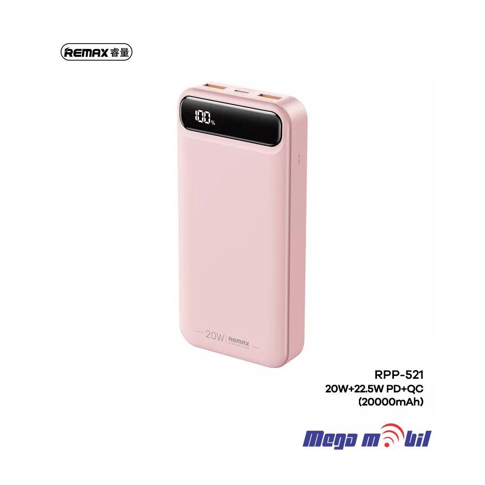 Baterija eksterna 20000mAh REMAX Bole RPP-521 FAST+PD pink