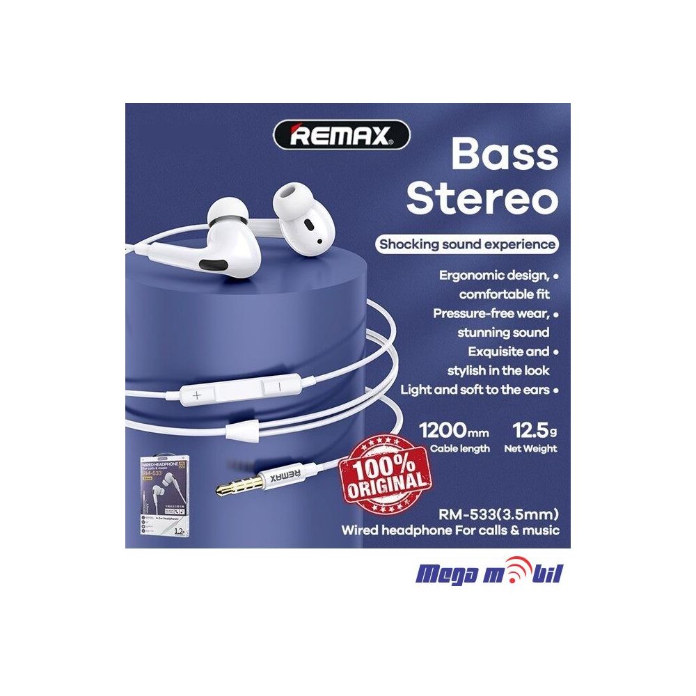 Slusalki REMAX 3.5mm RM-533 white