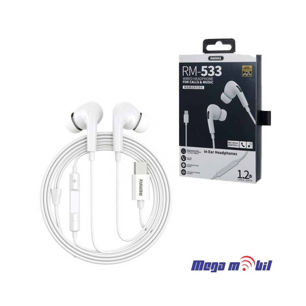 Slusalki REMAX Type C RM-533a white