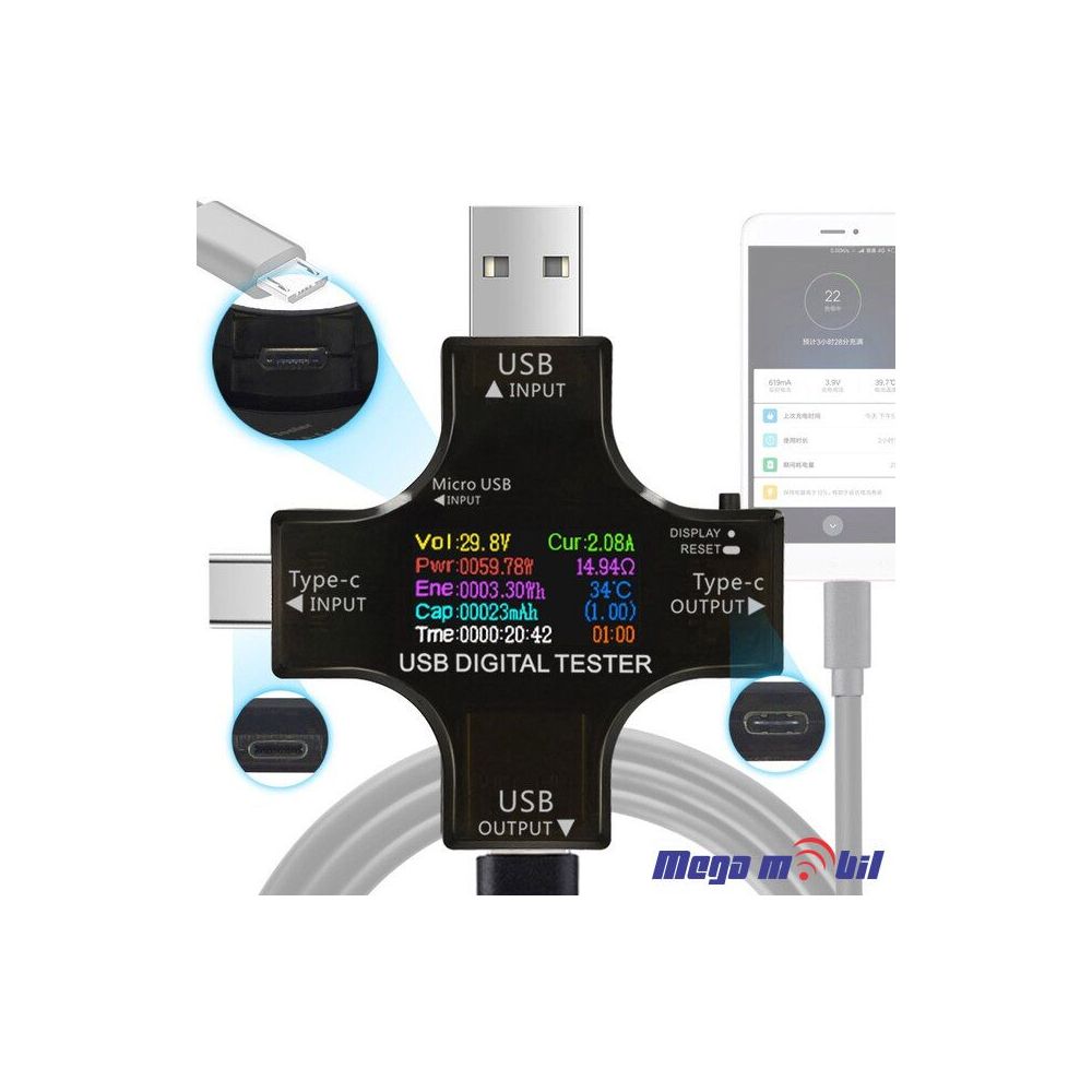Tester J7-C USB/ TypeC/ Micro PD V/A/W