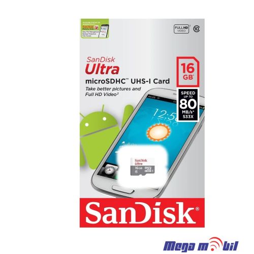 Memoriska Karta SanDisk Ultra MICRO SD 16GB Class 10