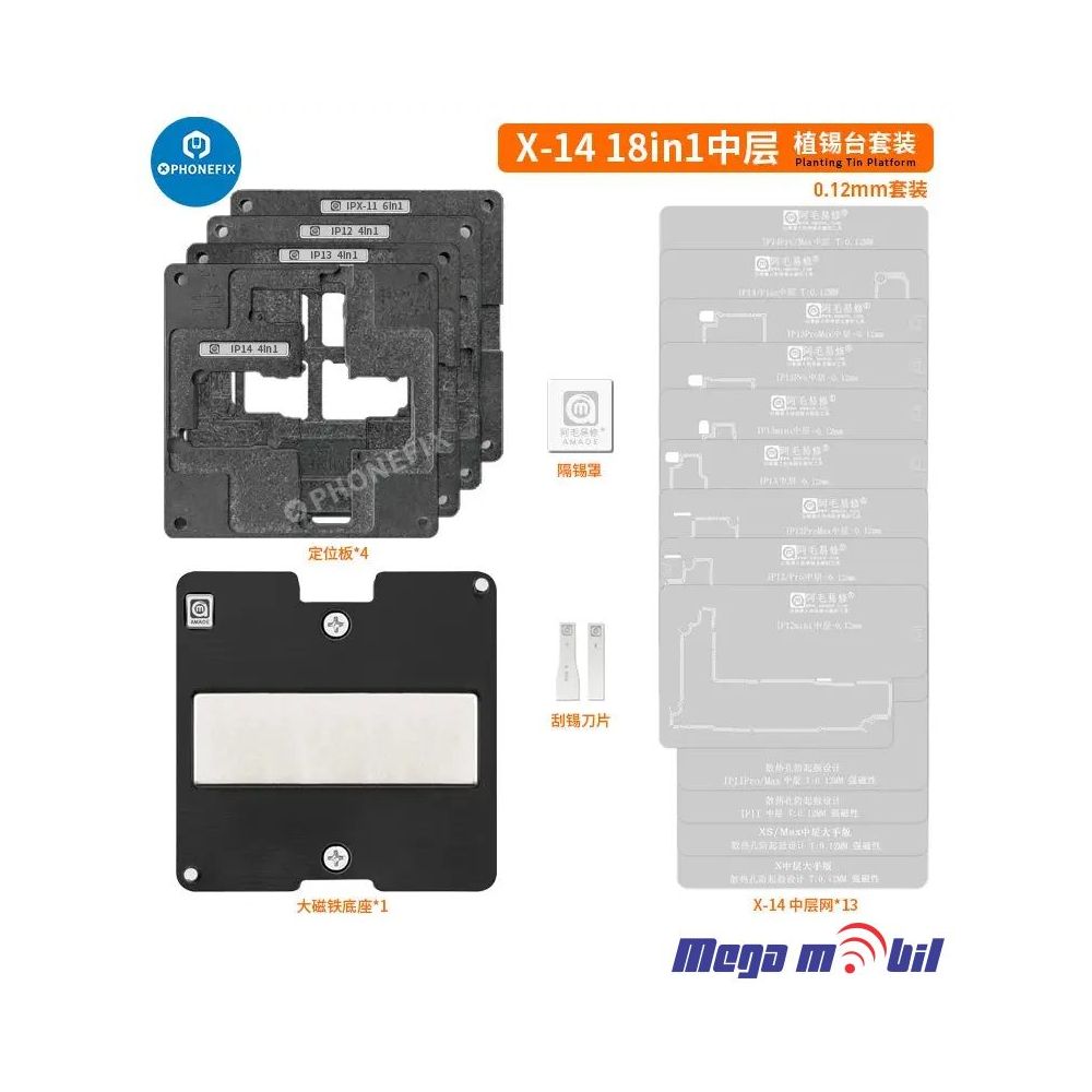 Resetka za BGA iPhone X-16 Pro Max SET 28 vo 1 Middle frame rebaling platform