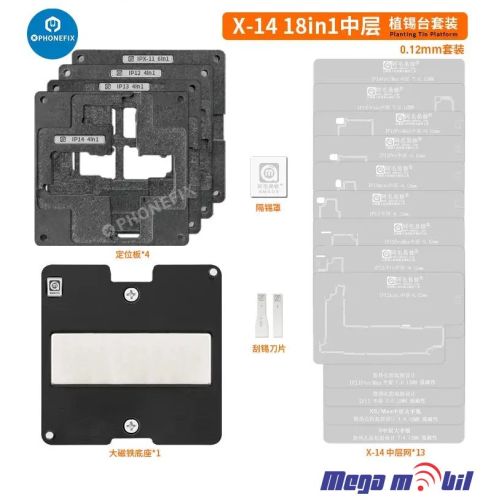 Resetka za BGA iPhone X-16 Pro Max SET 28 vo 1 Middle frame rebaling platform