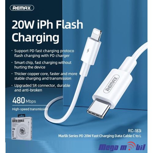 Data Kabel iPhone PD FAST REMAX Marlik RC-183i 20W 2m white 