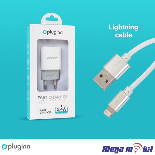 Polnac 220V iPhone Pluginn PI-D47 5V 2.4A 12W 2XUSB white