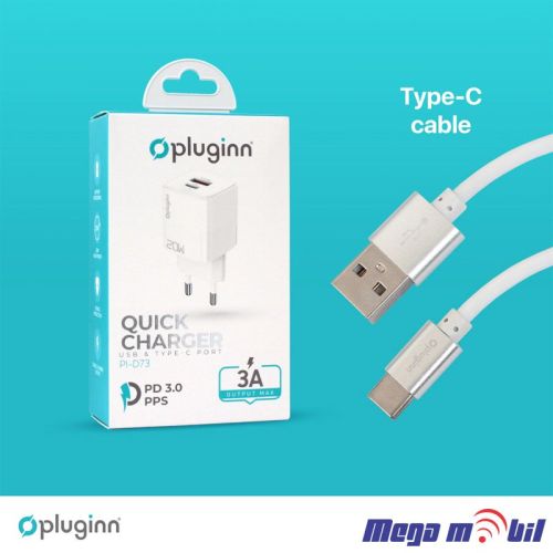 Polnac 220V Type C Pluginn PI-D73 QC3.0 PD3.0 PPS USB-PD 18W+20W, 38W (total) white