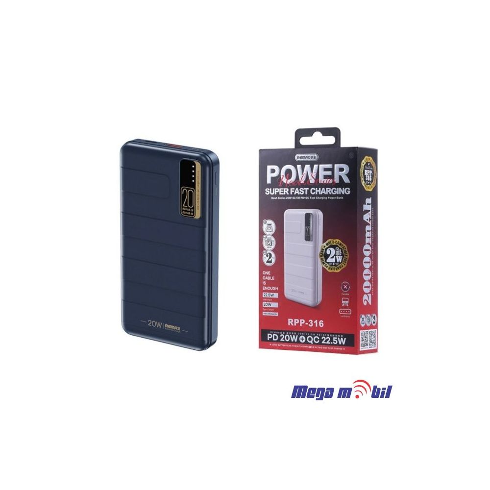 Baterija eksterna 20000mAh REMAX Noah RPP-316 FAST+PD blue