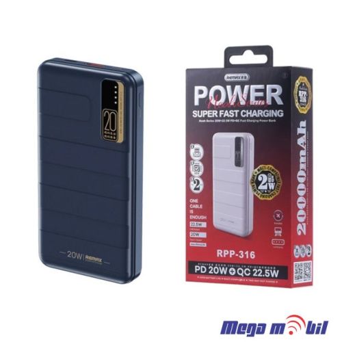 Baterija eksterna 20000mAh REMAX Noah RPP-316 FAST+PD blue