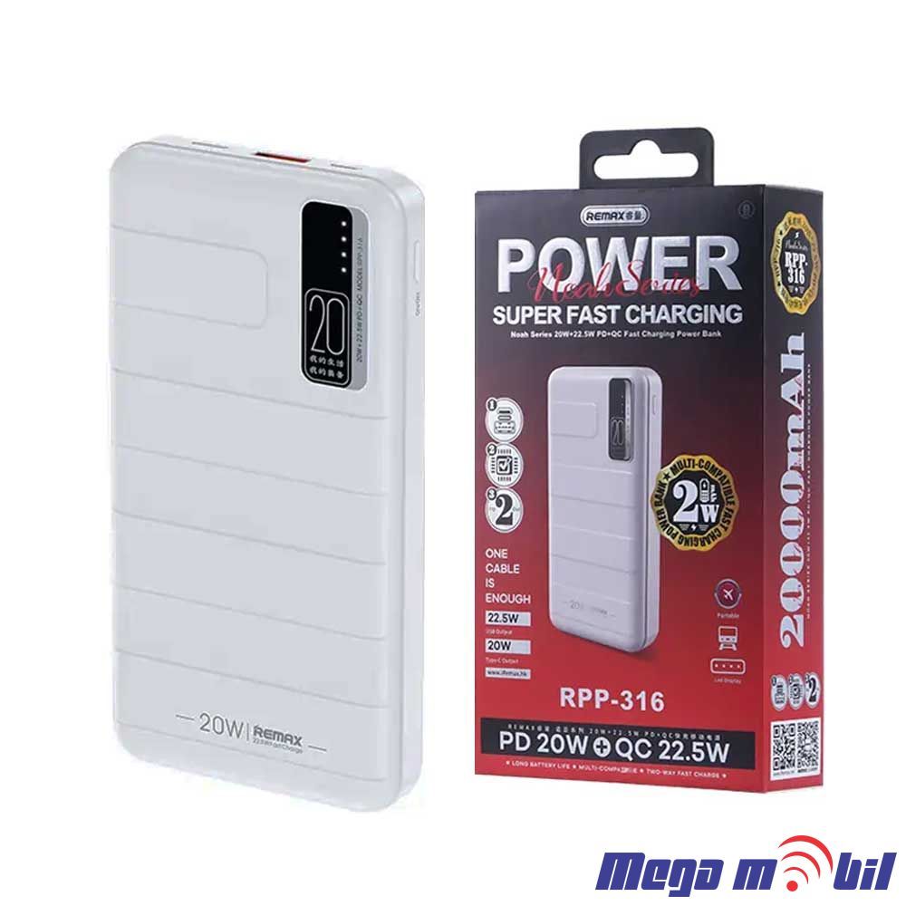Baterija eksterna 20000mAh REMAX Noah RPP-316 FAST+PD white