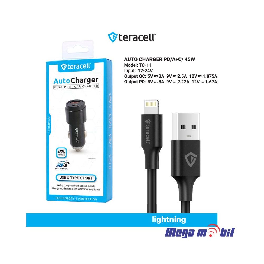 Polnac 12V/24V iPhone Teracell Evolution TC-11 PD 22.5W + USB QC3.0 20W, 45W (total) black