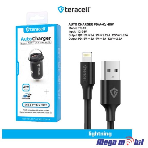 Polnac 12V/24V iPhone Teracell Evolution TC-13 PD 30W + USB QC3.0 18W, 48W (total) black