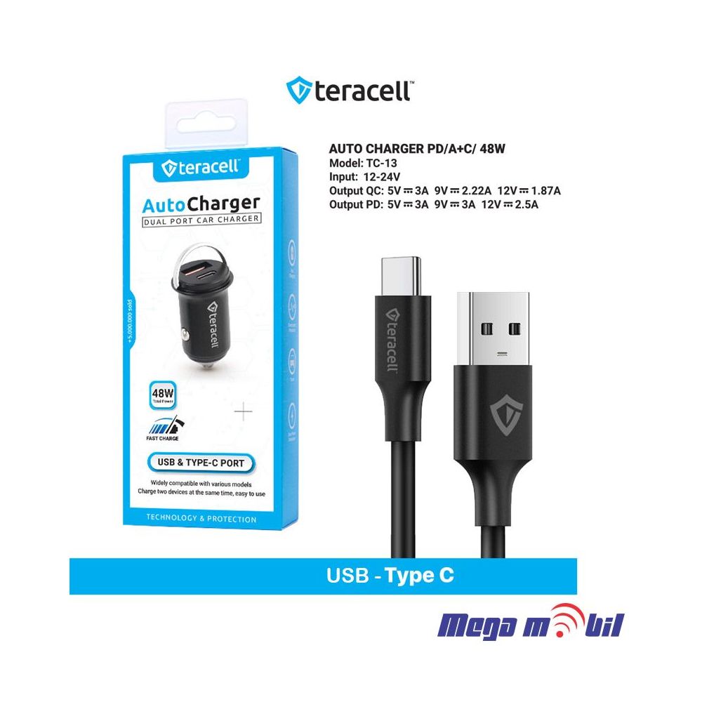 Polnac 12V/24V Type C Teracell Evolution TC-13 PD 30W + USB QC3.0 18W, 48W (total) black
