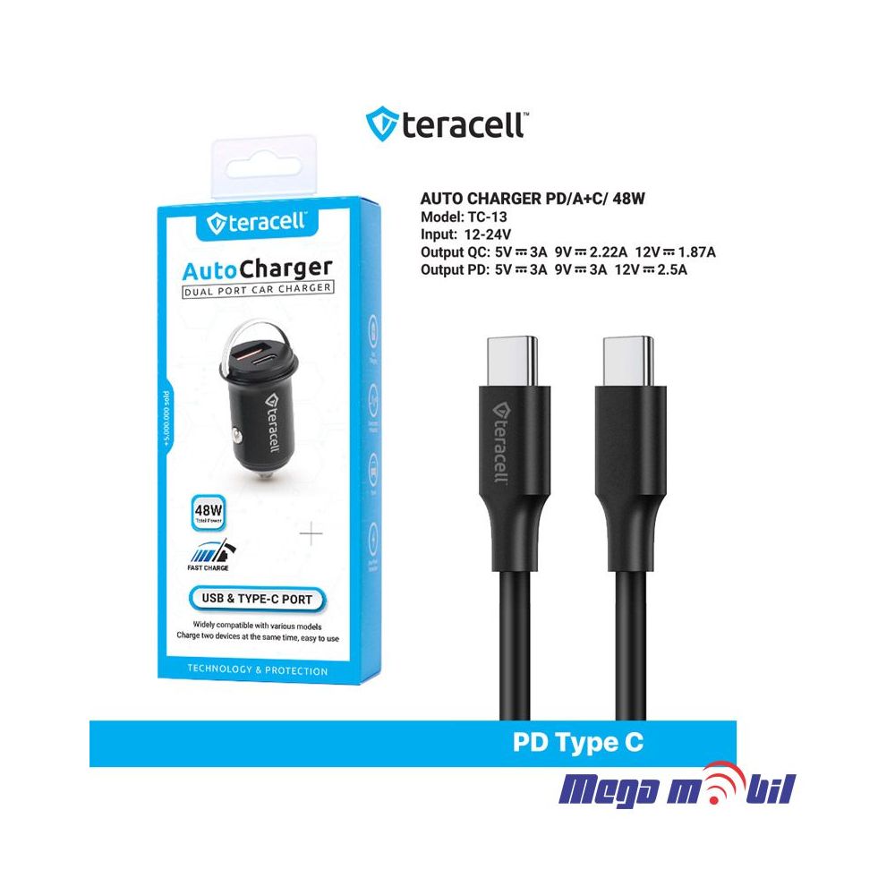 Polnac 12V/24V Type C PD Teracell Evolution TC-13 PD 30W + USB QC3.0 18W, 48W (total) black
