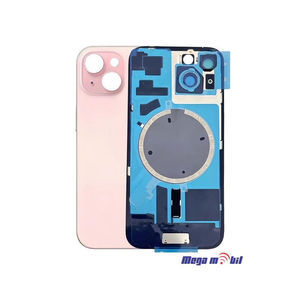 Zadno staklo iPhone 15 Pink so magneti za wireless i stakla za kamera 