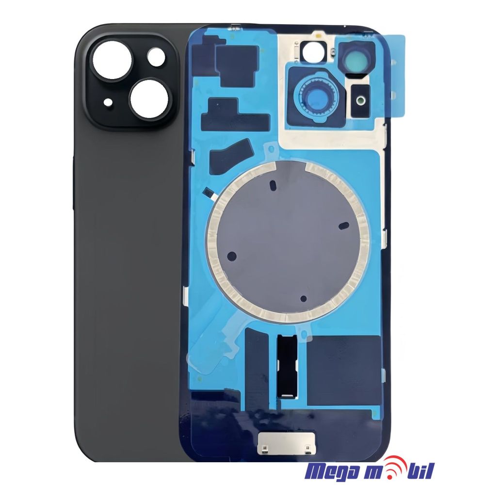Zadno staklo iPhone 15 Plus Black so magneti za wireless i stakla za kamera 