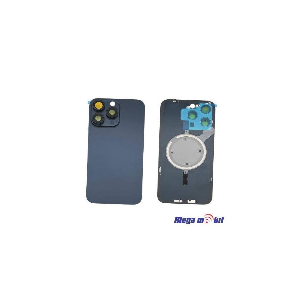 Zadno staklo iPhone 15 Pro Blue so magneti za wireless i stakla za kamera 