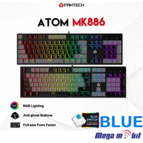 Tastatura Fantech Gaming Mechanical Atom MK886 Black/Grey (blue switch)