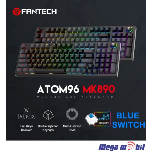 Tastatura Fantech Gaming Mechanical Atom96 MK890 Black/Grey (blue switch)