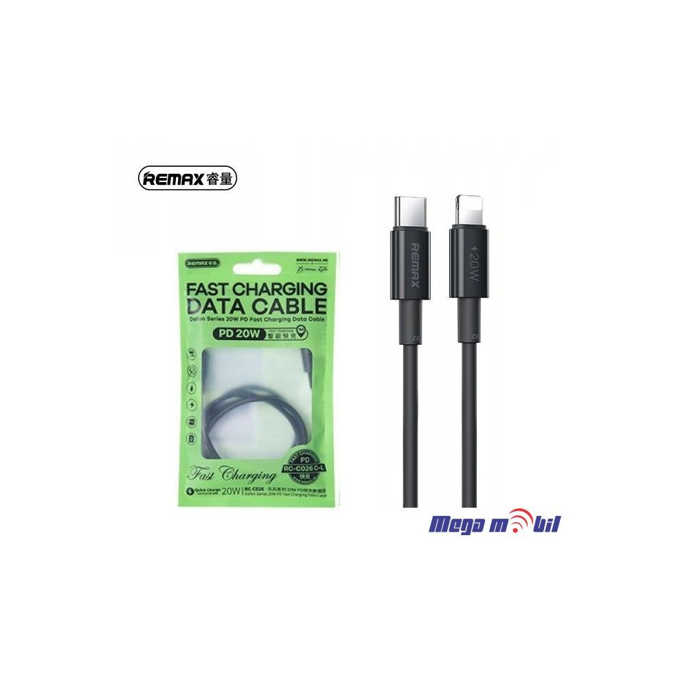 Data Kabel iPhone PD FAST REMAX Dofon RC-026 20W black 1m