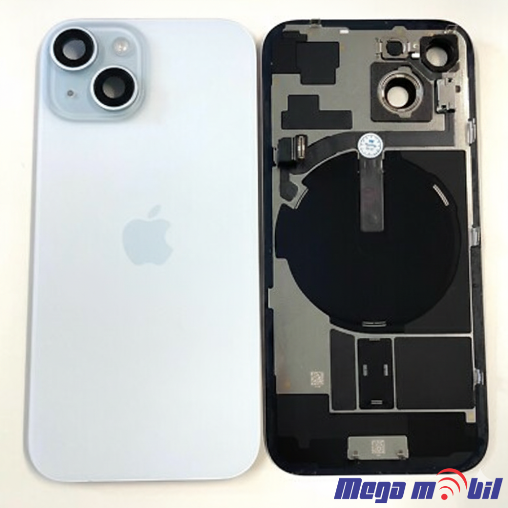 Zadno staklo iPhone 15 Blue komplet so flet za wireless blic i mikrofon