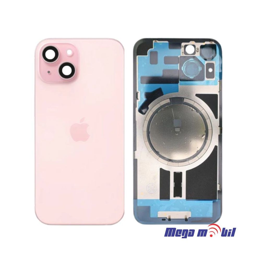 Zadno staklo iPhone 15 Pink komplet so flet za wireless blic i mikrofon