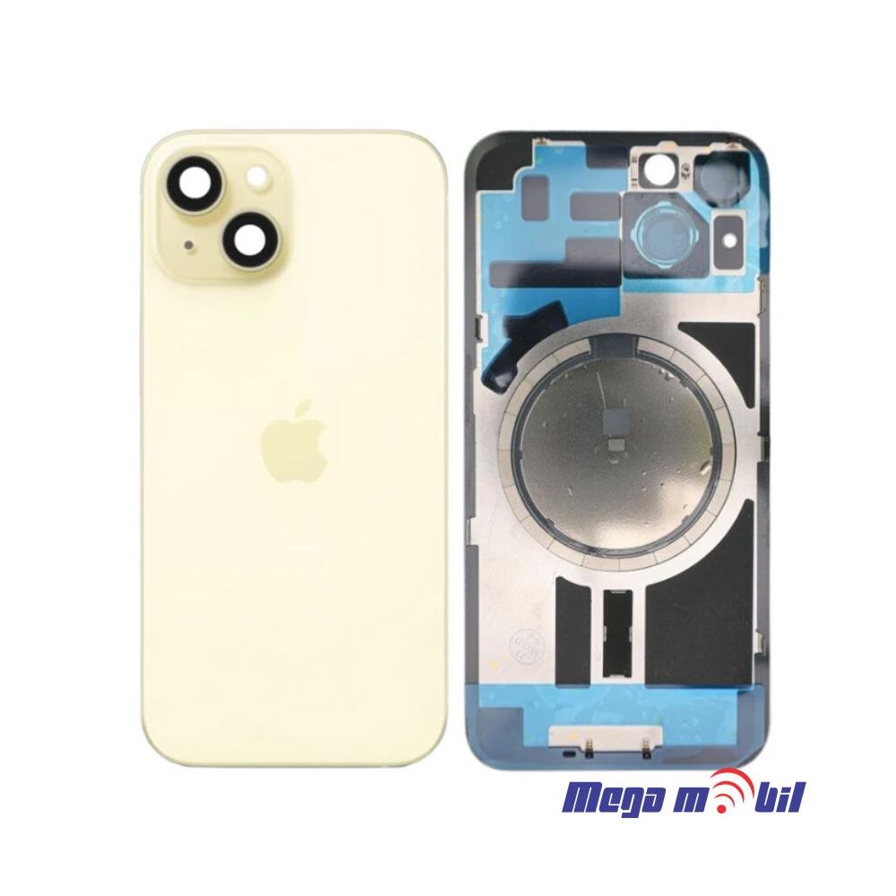 Zadno staklo iPhone 15 Yellow komplet so flet za wireless blic i mikrofon